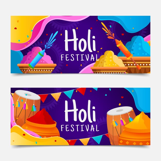 Kostenloser Vektor holi horizontale banner mit farbverlauf eingestellt