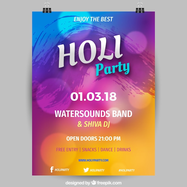 Holi-party-poster im realistischen design