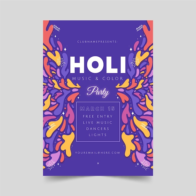 Holi party poster mit explosion von farben