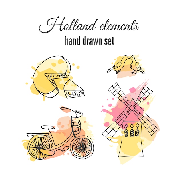 Holland elemente hand gezeichnet set