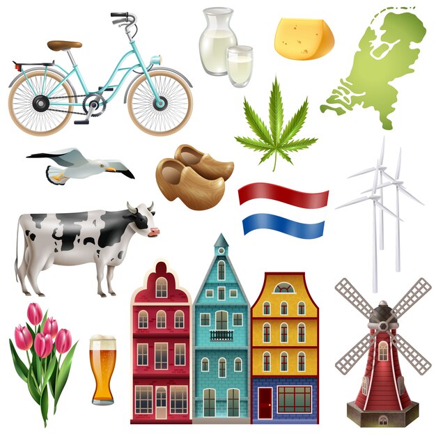 Holland Niederlande Reise-Icon-Set