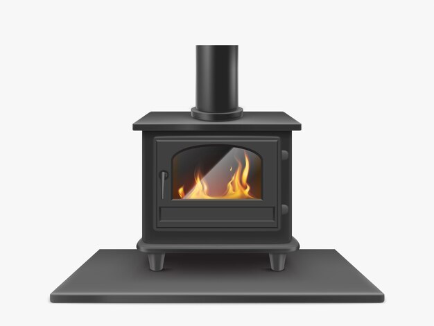 Holzofen Eisenkamin Mit Feuer Innerhalb Lokalisiert Zuhause Traditionelles Heizsystem In Der Modernen Art Haushaltsausstattung Realistische 3d Vektorillustration Clipart Kostenlose Vektor