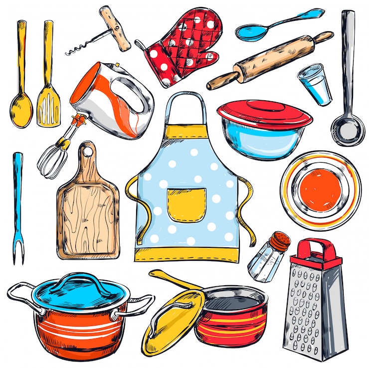 Kostenlose Vektor home cooking elements set