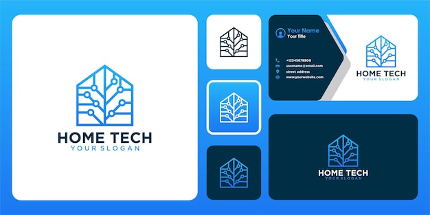 Home-logo-design mit technik und visitenkarte