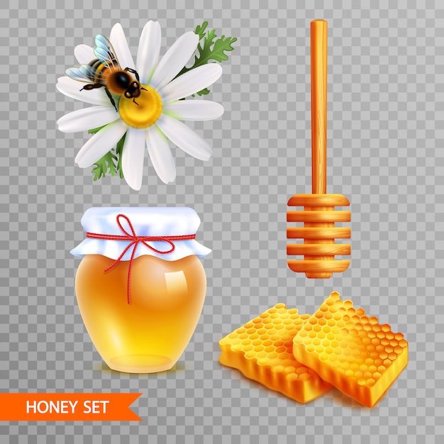 Honey realistic set auf transparentem hintergrund