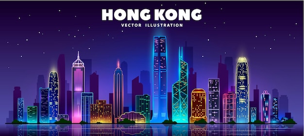 Kostenloser Vektor hong kong city skyline silhouette hintergrund, vektorillustration