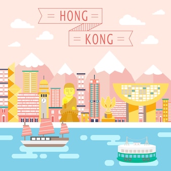 Hong kong reisekonzept design im flachen stil