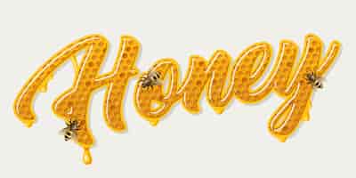 Kostenloser Vektor honig schriftzug mit bienen