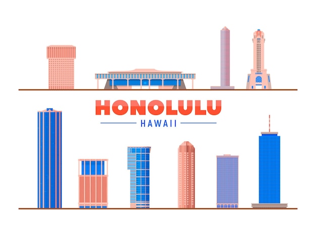 Kostenloser Vektor honolulu hawaii vereinigte staaten wahrzeichen und denkmäler isoliert auf weißem hintergrund