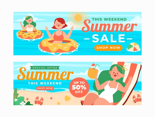 Horizontale banner des flachen sommerschlussverkaufs eingestellt