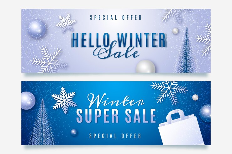 Kostenlose Vektor horizontale banner des realistischen winterverkaufs eingestellt