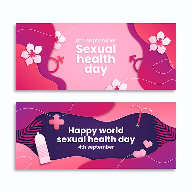 Kostenloser Vektor horizontale banner für den tag der sexuellen gesundheit im papierstil eingestellt