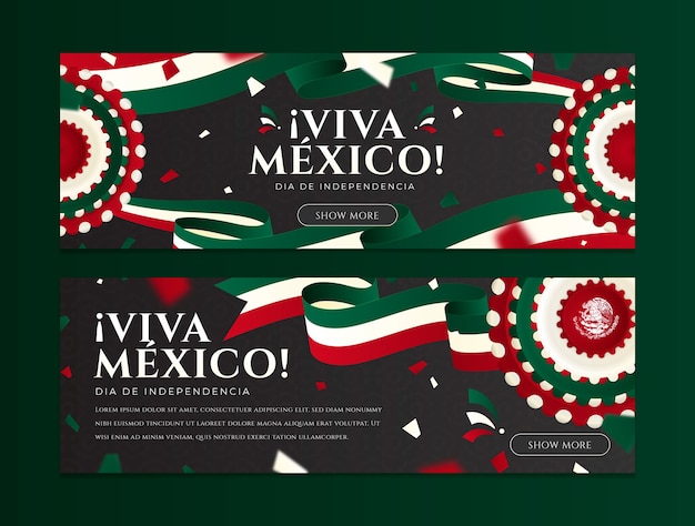 Horizontale Banner mit Farbverlauf für die Unabhängigkeitsfeier von Mexiko