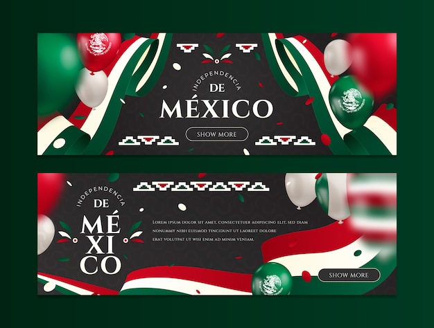 Kostenloser Vektor horizontale banner mit farbverlauf für die unabhängigkeitsfeier von mexiko