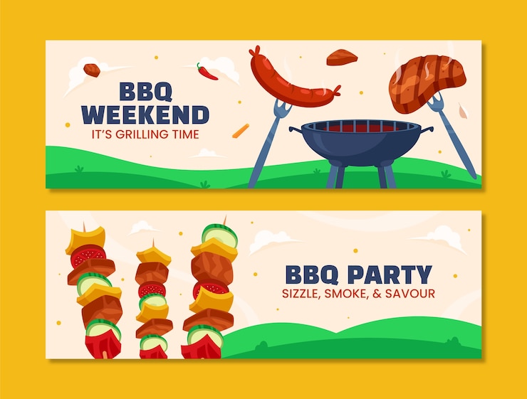 Kostenlose Vektor horizontale banner-vorlage der grillpartei