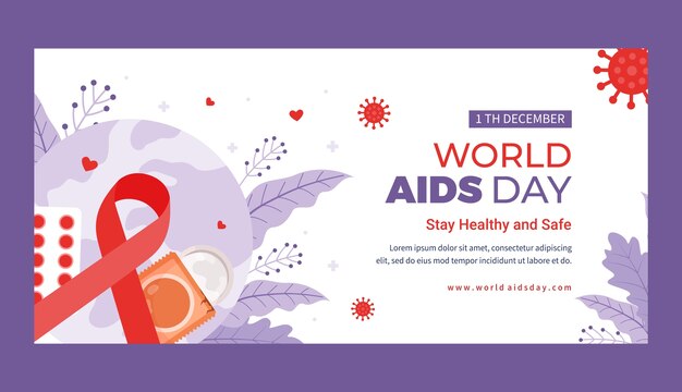 Horizontale Banner-Vorlage für den flachen Welt-Aids-Tag