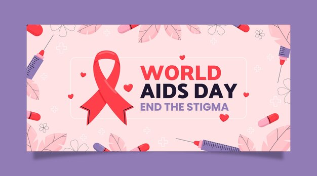 Horizontale Banner-Vorlage für den flachen Welt-Aids-Tag