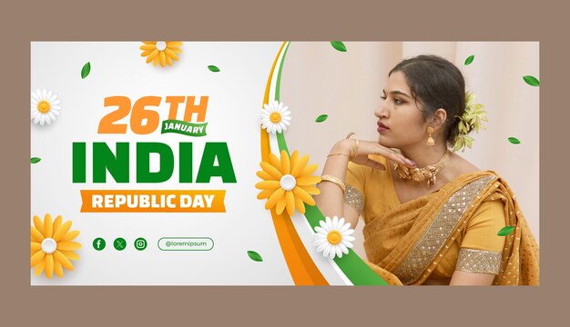 Kostenloser Vektor horizontale banner-vorlage für den indischen republiktag, den nationalen feiertag