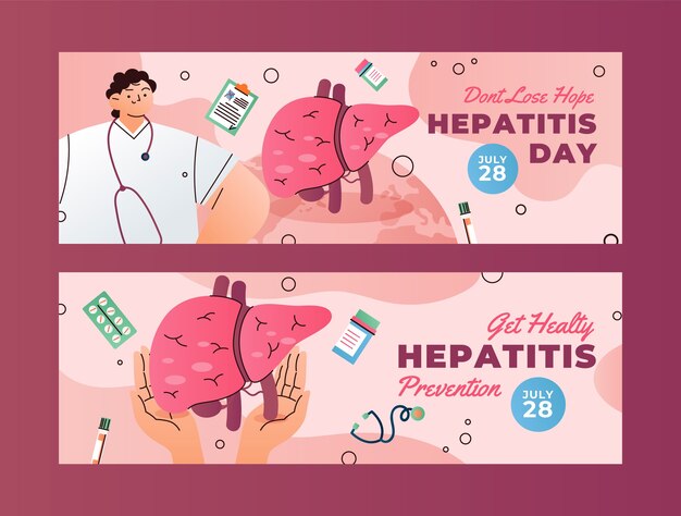 Kostenloser Vektor horizontale banner-vorlage mit farbverlauf für das bewusstsein für den welt-hepatitis-tag