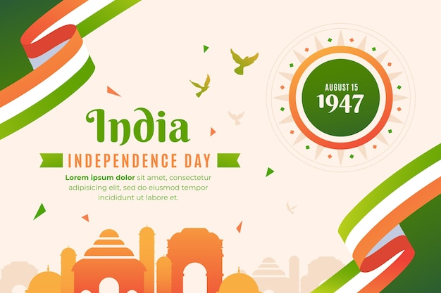 Horizontale banner-vorlage mit farbverlauf für die feier des indischen unabhängigkeitstages