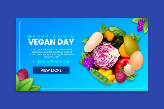 Kostenloser Vektor horizontale banner-vorlage mit farbverlauf für die feier zum welt-vegan-tag