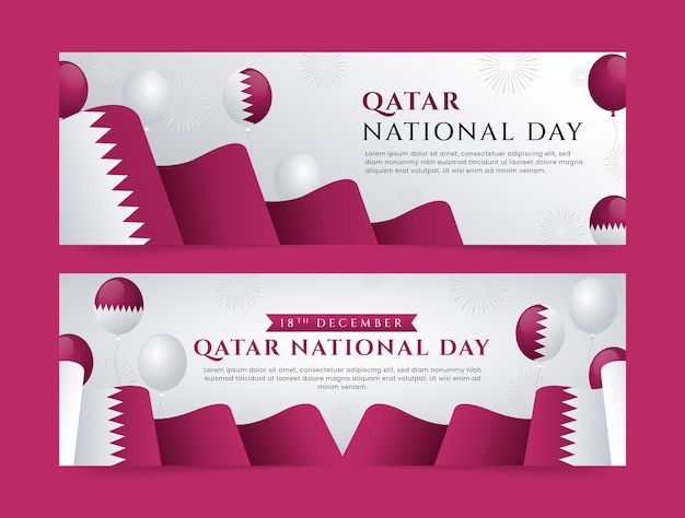 Kostenloser Vektor horizontale banner zum katar-nationaltag mit verlauf gesetzt