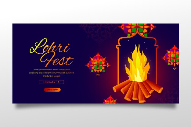 Kostenloser Vektor horizontale bannervorlage für das farbverlauf-lohri-festival