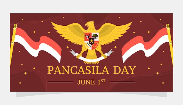 Horizontale bannervorlage für den flachen pancasila-tag