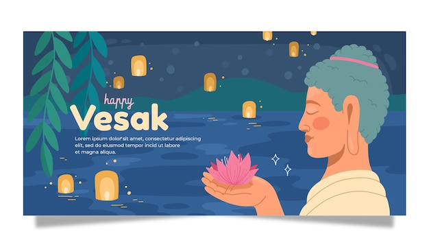 Kostenloser Vektor horizontale bannervorlage für den flachen vesak-tag