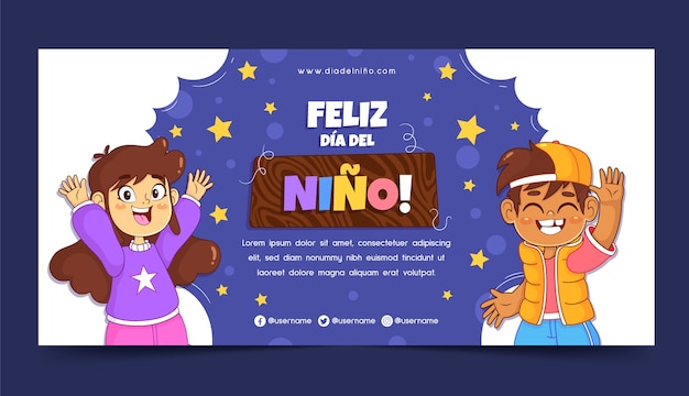 Horizontale bannervorlage für den kindertag auf spanisch