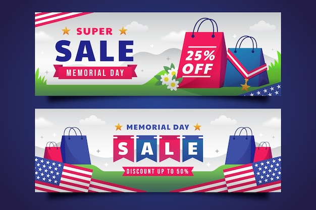 Kostenloser Vektor horizontale bannervorlage für den memorial day in den usa mit farbverlauf