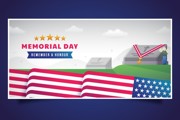 Horizontale bannervorlage für den memorial day in den usa mit farbverlauf