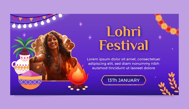 Kostenloser Vektor horizontale bannervorlage für die feier des lohri-festivals