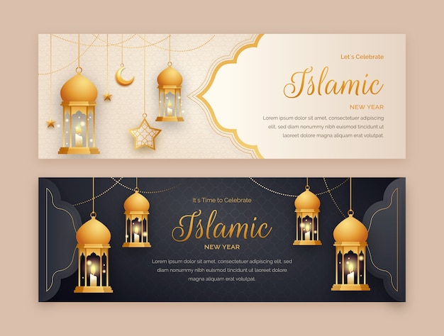 Kostenloser Vektor horizontale bannervorlage für die islamische neujahrsfeier