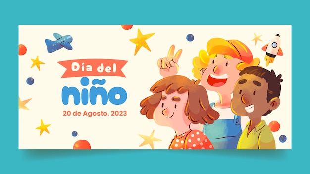 Kostenloser Vektor horizontale bannervorlage für kindertagsfeier auf spanisch