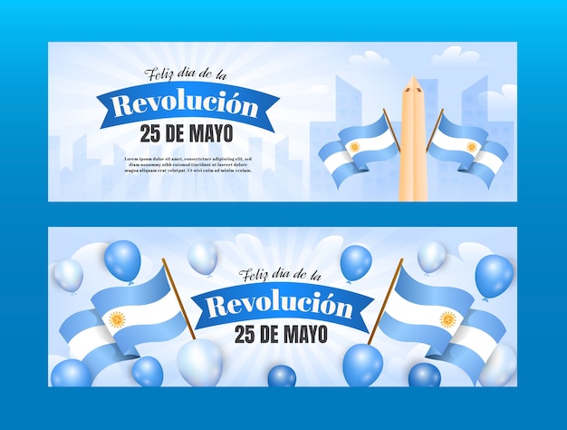 Kostenloser Vektor horizontale bannervorlage mit farbverlauf für die argentinische revolution vom 25. mai