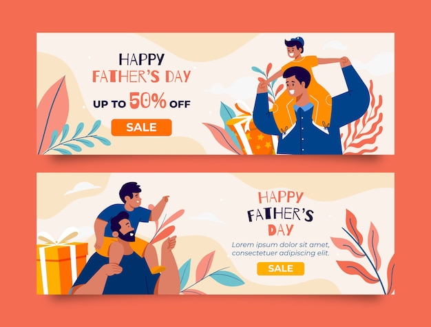 Kostenloser Vektor horizontale fahnensammlung des flachen vatertagsverkaufs