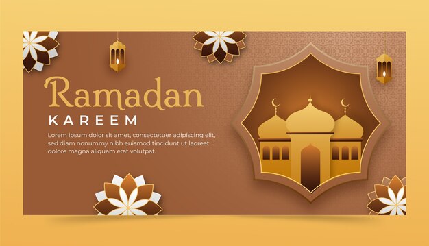 Kostenloser Vektor horizontale fahnenschablone der ramadan-feier im papierstil