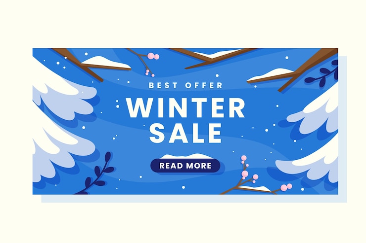 Kostenlose Vektor horizontale verkaufsfahnenschablone der flachen wintersaisonfeier