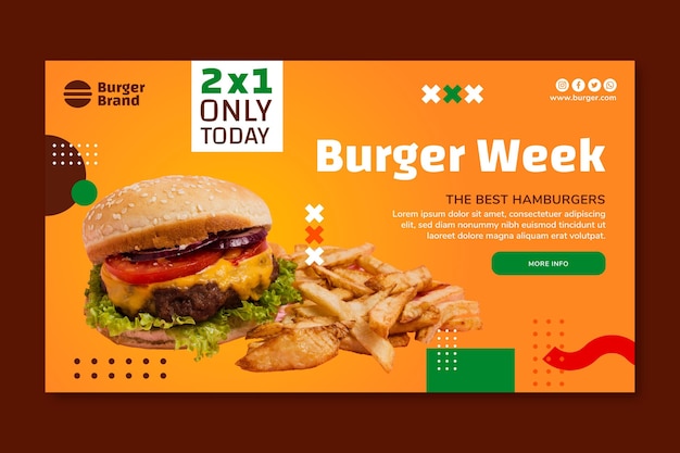 Kostenloser Vektor horizontales banner des amerikanischen essens mit burger