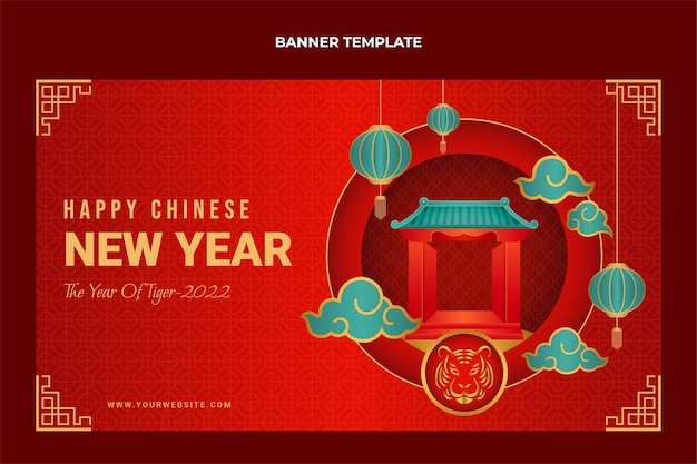 Kostenloser Vektor horizontales banner des chinesischen neujahrs mit farbverlauf