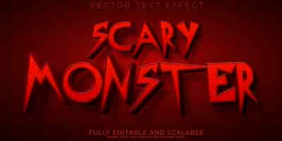 Kostenloser Vektor horror-texteffekt editierbarer gruseliger monster-textstil