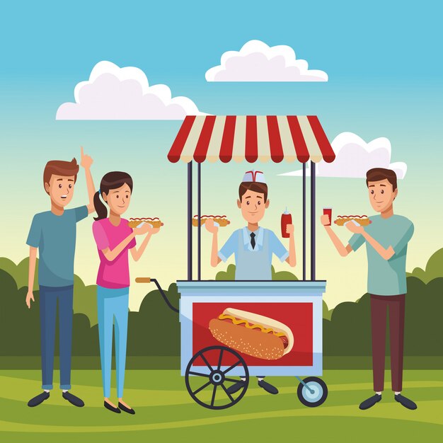 Hot dog cart cartoon | Premium-Vektor