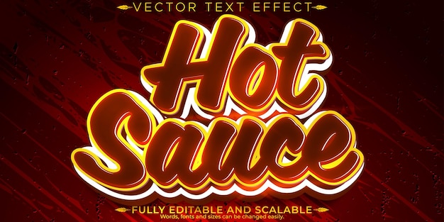 Kostenloser Vektor hot sauce pfeffer texteffekt editierbar mexikanisches essen feuer textstil