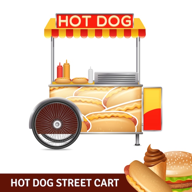 Kostenloser Vektor hotdog-straßen-warenkorb-illustration