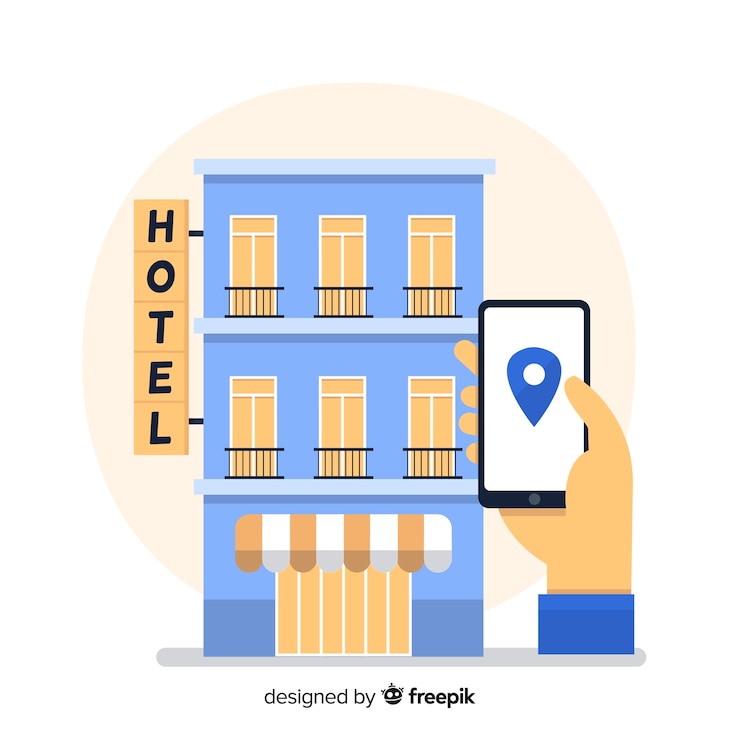 Kostenlose Vektor hotelbuchung über handyhintergrund