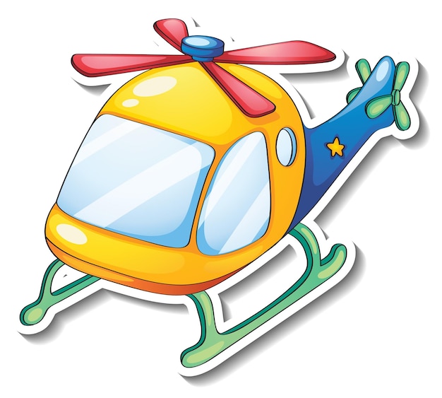 Hubschrauber-cartoon-aufkleber auf weißem hintergrund