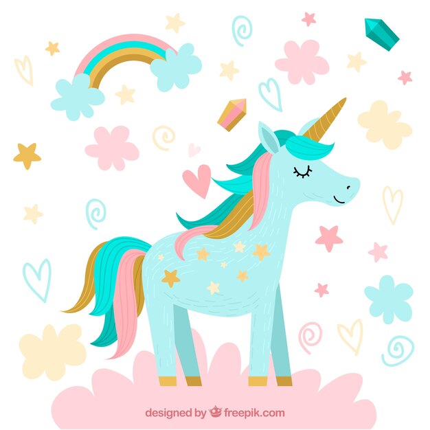 Geburtstag Hintergrund Mit Einhorn Premium Vektor