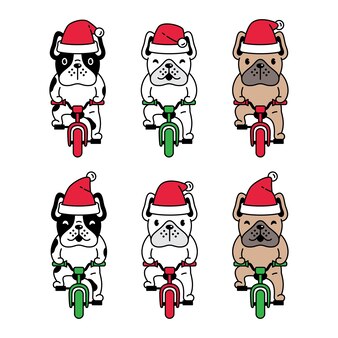 Hund französische bulldogge weihnachten weihnachtsmann fahrrad fahren