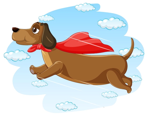 Kostenloser Vektor hund mit rotem umhang, der in den himmel fliegt